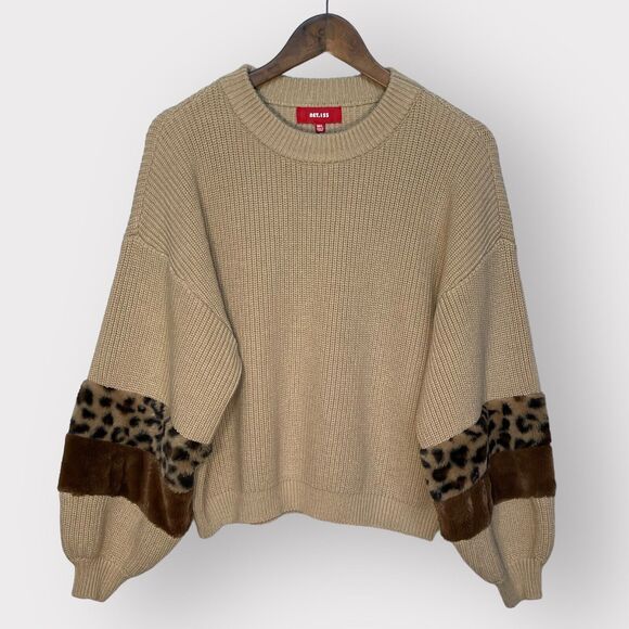 Net.153 Pullover Sweater Women Size M/L Brown Crew Neck Animal‎ Print Detail - Picture 1 of 11
